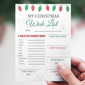 Christmas Wishlist for Kids, Christmas Wish List Template, Christmas Wish List Printable , Gift List, Instant Download, Holiday Gift Ideas