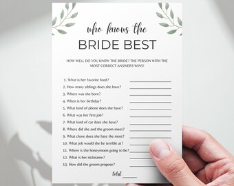 Juego de despedida de soltera: ¿Quién conoce bien a la novia? Tarjeta de 5x7 (Descarga digital)