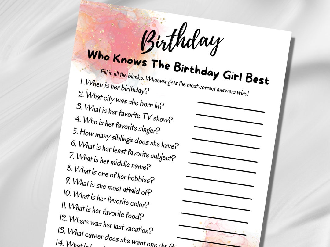 Birthday Party Game for Teen Slumber Party Games Who Knows - Etsy