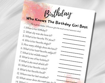 Who Knows the Birthday Girl Most Game, Teen Party (Digital Download)