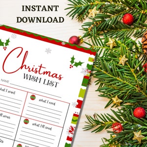 Kids Christmas Wish List Printable: Gift Ideas Sheet (Digital Download)