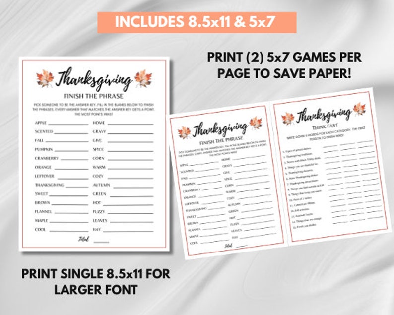 Thanksgiving Games Bundle, Printable Thanksgiving Games Set