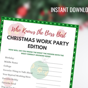Who Knows the Boss Best Game, Work Christmas Event Game, Holiday Game For Staff Party, Christmas Activity For Groups, Instant Download