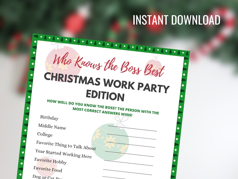 Who Knows the Boss Best Game, Work Christmas Party Game, Holiday Game