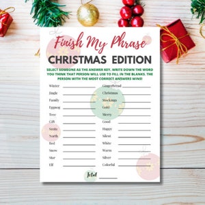 Christmas Party Game, Finish My Phrase Christmas Game, Christmas Party Games for Group, Christmas Staff Party Game, Instant Download