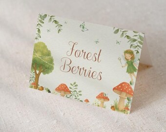 Enchanted Forest Party Food Tents: Woodland Birthday Table Cards (Instant Download, Editable Text)