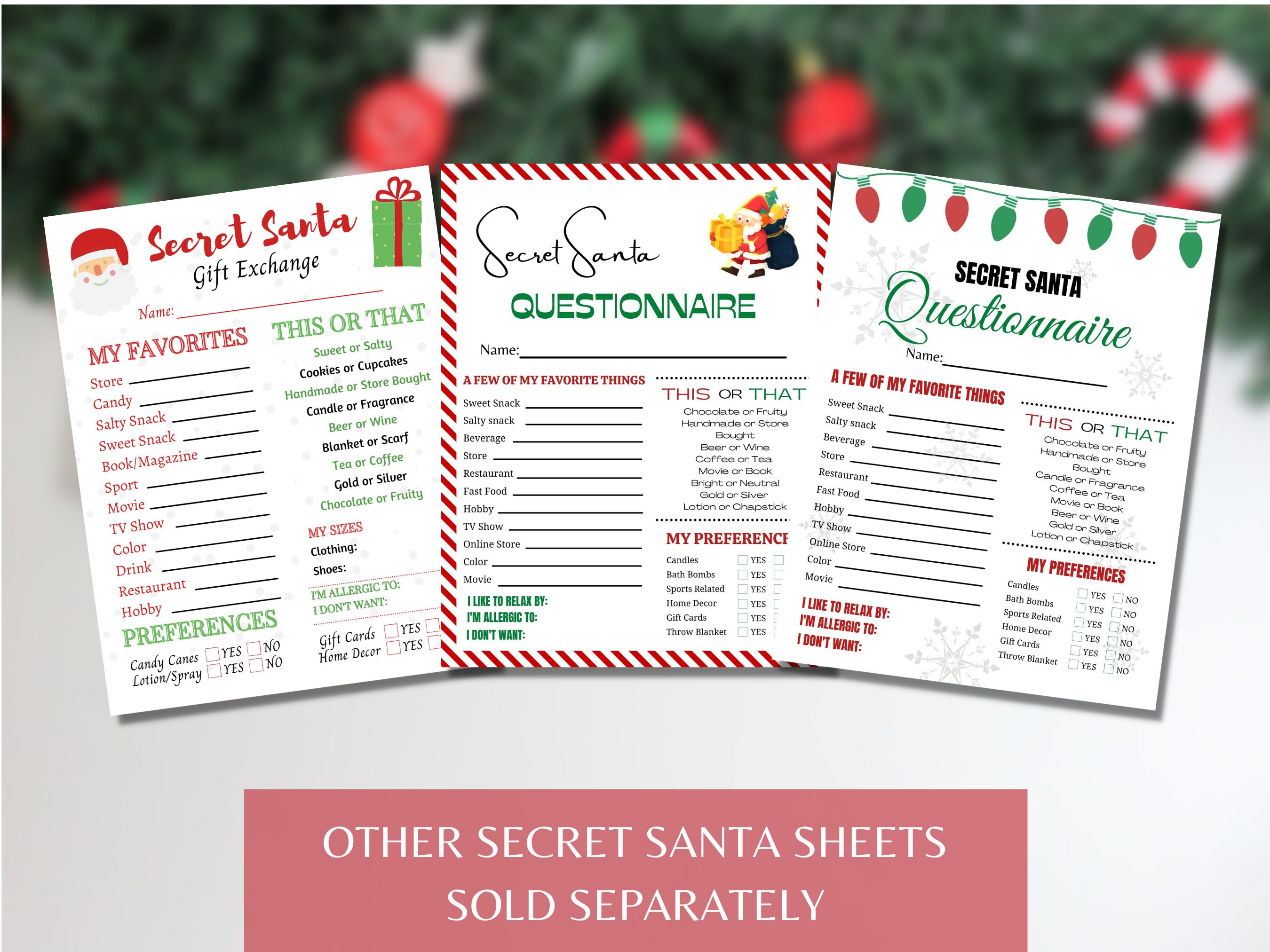 Secret Santa Questionnaire Printable, Office Gift Exchange, Coworker ...