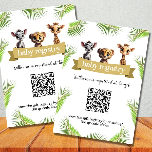 Safari Baby Registry Card Template, Baby Registry Card with QR Code, Jungle Baby Shower Gift Registry Card, Baby Animals, Printable