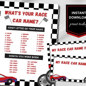 Race Car Birthday Games Printable, Racing Birthday Party Games, What&#39;s Your Name Game, Name Tags, Boy Birthday Party Theme, Download