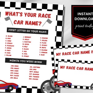 Race Car Birthday Games Printable, Racing Birthday Party Games, What's Your Name Game, Name Tags, Boy Birthday Party Theme, Download