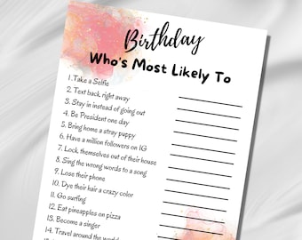 Who's Most Likely To Game: Teen Birthday Party Game (Digital Download)