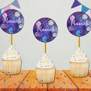 Galaxy Cupcake Toppers: Outer Space Birthday Party Decor (Instant Download)