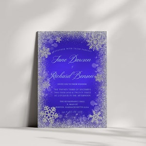 Winter Wonderland Wedding Invitation Template, Blue Winter Wedding Invite, Snowflakes, Winter Bridal Shower Invitation, Digital Template