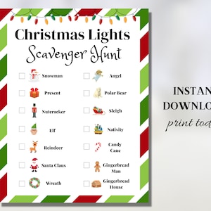 Christmas Lights Scavenger Hunt: Kids Printable Game (Instant Download)