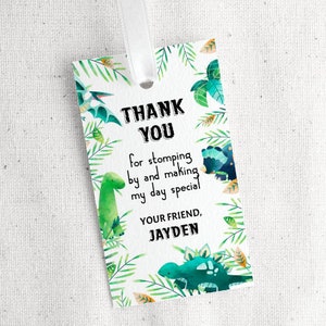 Dinosaur Favor Tags: Editable Thank You, Dino Birthday (Digital Download)