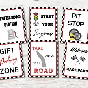 Twee snelle verjaardagsborden, borden racewagenfeest, tafelborden racewagen, afdrukbaar decor racer, welkomstbord, Instant Download