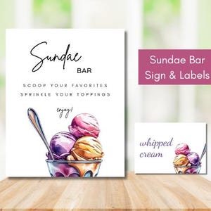 Ice Cream Sundae Bar Sign: Printable Party Decor (Digital Download 8x10 JPG & PDF)