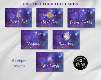 Galaxy Party Food Tent Cards: Editable Outer Space Decor (Digital Download)