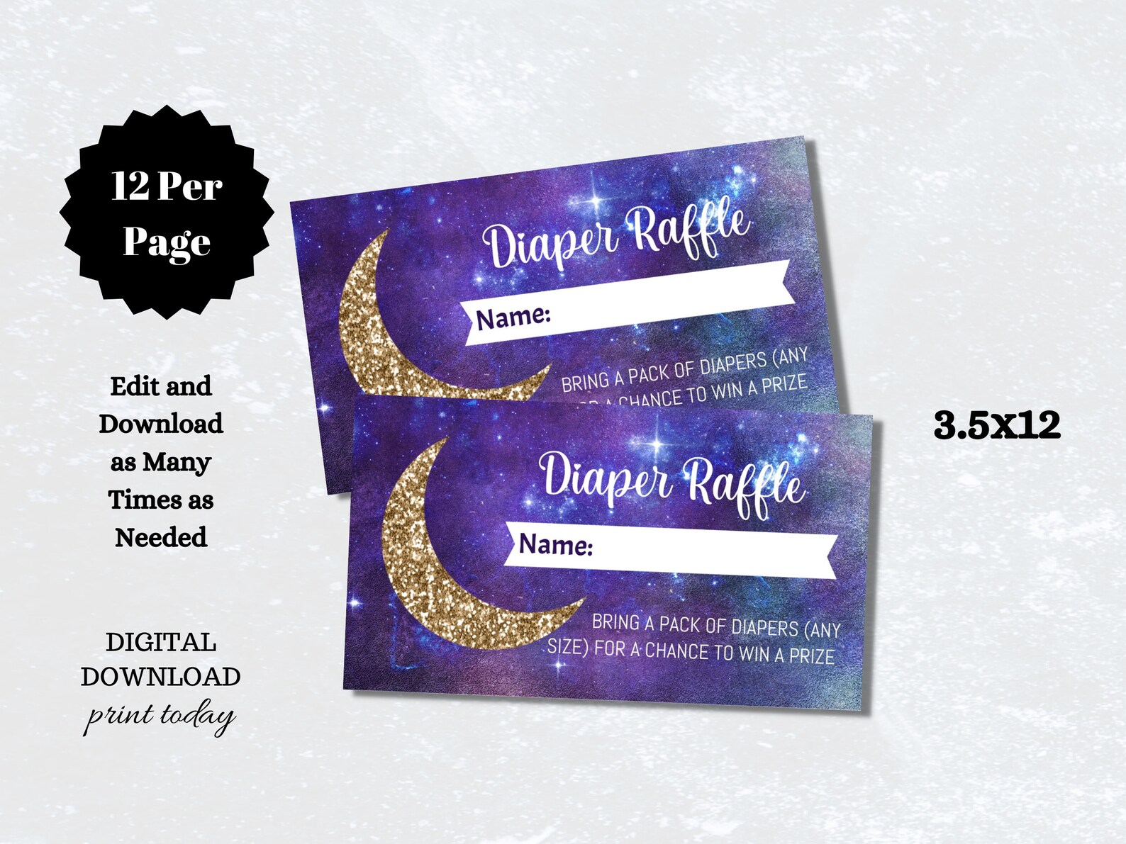 Space Theme Raffle Editable Galaxy Diaper Raffle Ticket: Outer Space Baby Shower (digital ...