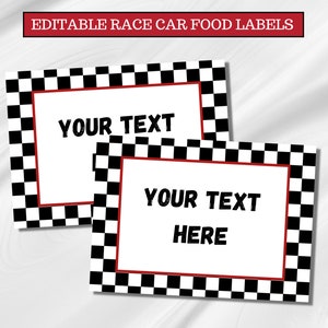 Bewerkbare twee fastfoodlabels, twee snelle verjaardag, racewagenfeestvoedseltags, afdrukbare raceverjaardagsdecor, voedseltenten, Instant Download