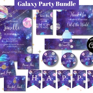 Galaxy-Geburtstags-Party-Bundle: Bearbeitbare Weltraumeinladung (Digitaler Download)
