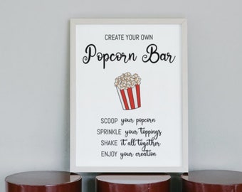 Editable Popcorn Bar Sign, Movie Night Printable (Digital Download)