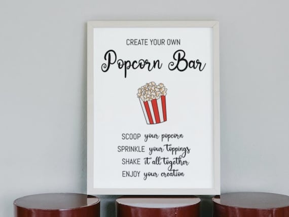 Editable Popcorn Bar Sign, Movie Night Printable (Digital Download)