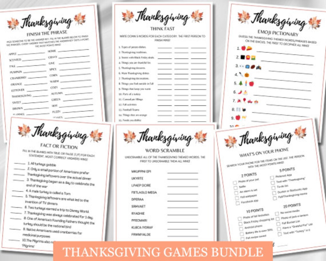 Thanksgiving Games Bundle, Printable Thanksgiving Games Set