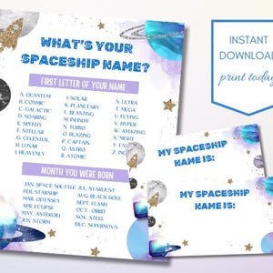 Space Birthday Party Game: Spaceship Name Generator (Digital Download)