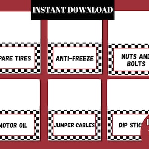 Twee fastfoodlabels, twee snelle verjaardagsfeestjes, raceauto-voedsellabels, afdrukbare racer verjaardagsdecor, voedseltenten, direct downloaden