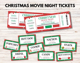 Christmas Movie Night Tickets, Concession Tickets, Family Movie Night, DIY, Editable Printable, Grinch Movie Night Bundle, Instant Download