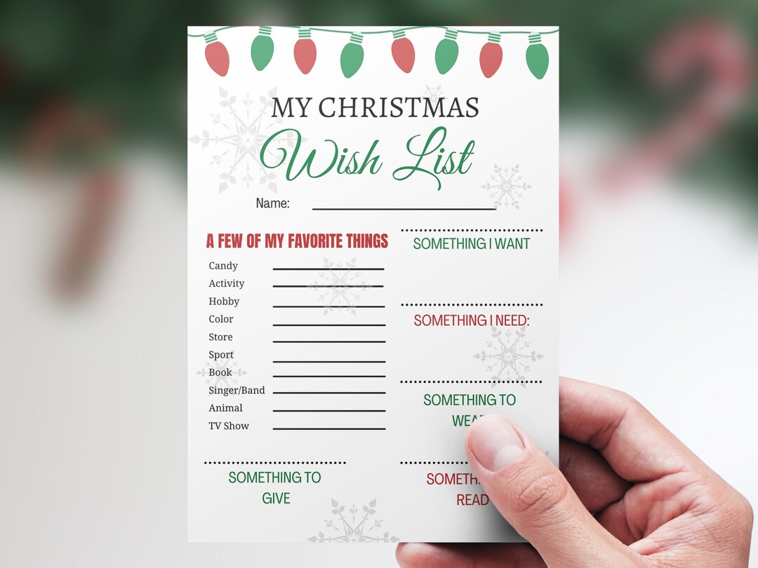 Christmas Wish List for Kids, Printable Template (instant Download PDF ...