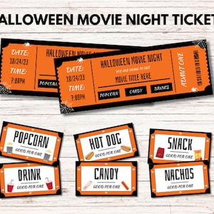 Halloween Movie Night Tickets, Concession Tickets, Family Movie Night, DIY, Editable Printable, Movie Night Bundle, Instant Download