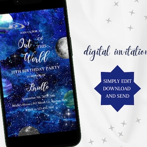 Editable Galaxy Birthday Party Invitation: Outer Space Evite (Digital Download)