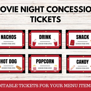 Movie Night Concession Tickets, bearbeitbar druckbar, Movie Night Geburtstag, Movie Night Concession Stand, Familienfilmnacht, Instant Download