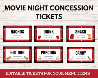 Movie Night Concession Tickets: Editable Printable (Digital Download)