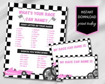 Race Car Birthday Party Game: What's Your Name, Name Tags (Digital Download)