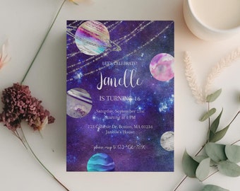 Galaxy Birthday Party Invitation, Out of This World, Space, Planets, Baby Shower, Sweet Sixteen, Editable Printable, Instant Download