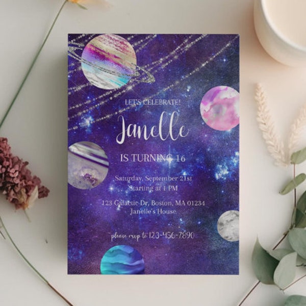 Galaxy Birthday Party Invitation, Out of This World, Space, Planets, Baby Shower, Sweet Sixteen, Editable Printable, Instant Download