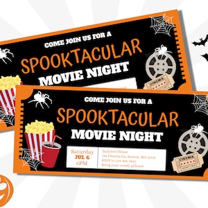 Halloween Movie Ticket Invitation, Movie Night Party Invitation, Movie Ticket Invitation, Halloween Birthday, Editable Printable