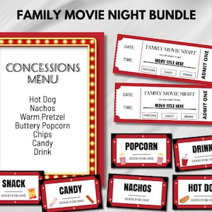 Editable Family Movie Night Bundle: Tickets, Menu (Digital Download)