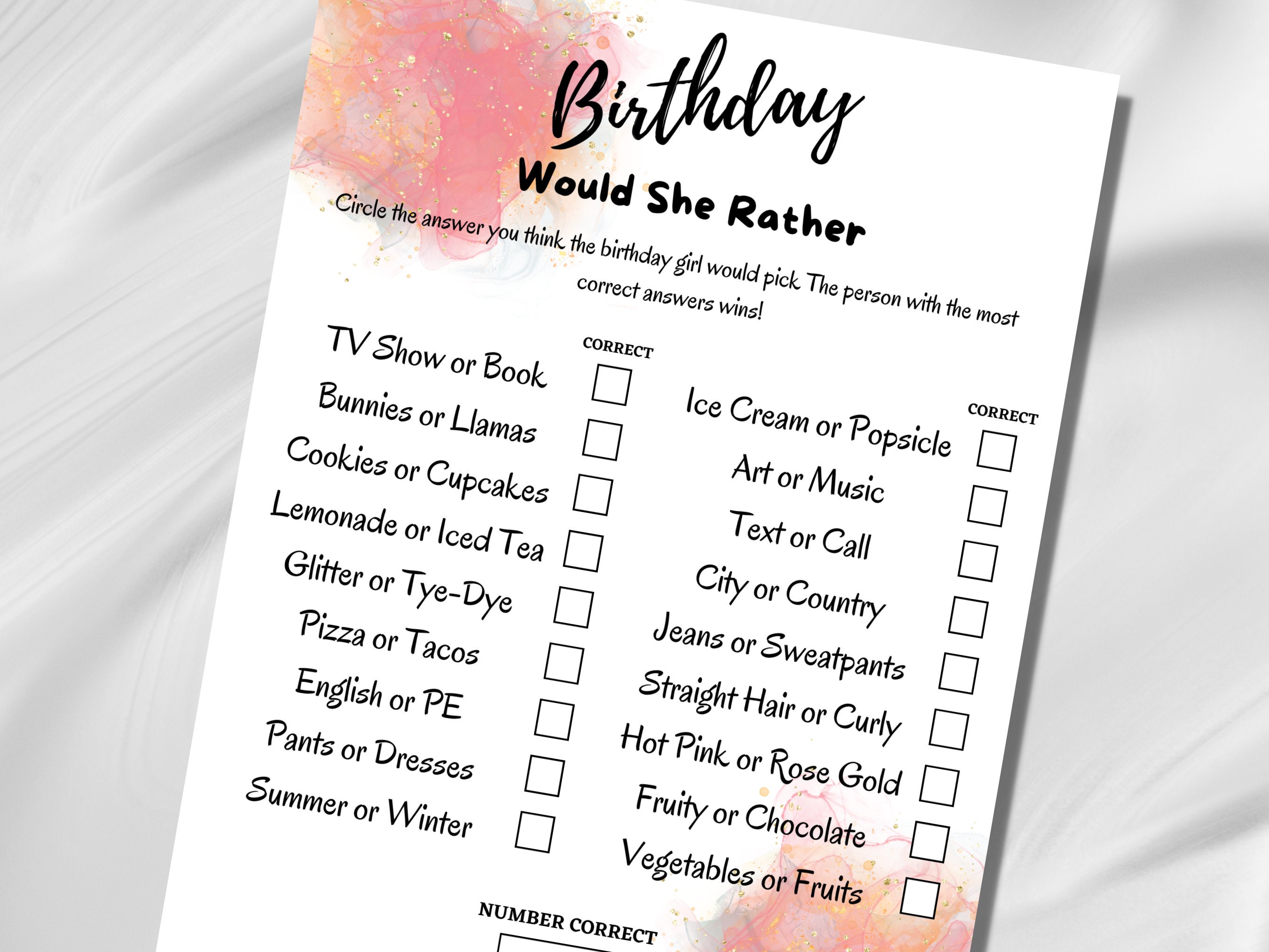 She Games Would She Rather Birthday Girl, Birthday Party Game for Teen, Slumber ...