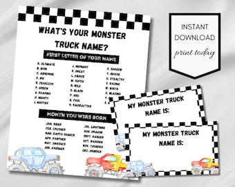 Monster Truck Birthday Game: What's Your Name Activity (Digital Download)