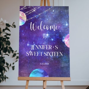 Galaxy Sweet Sixteen Welcome Sign: Editable Outer Space Party (Digital Download)