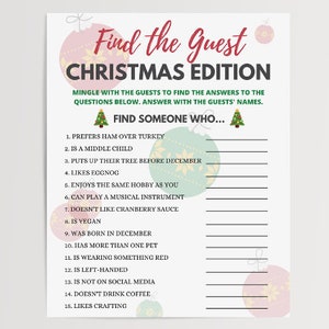 Find the Guest Game for Work Christmas Party, Holiday Game For Staff Party, Christmas Mingle Activity For Groups, Instant Download