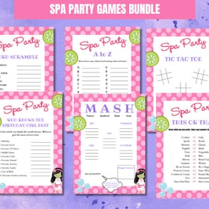 Ensemble de jeux de fête de spa, jeux de fête d&#39;anniversaire de spa, jeux de fête d&#39;anniversaire pour les filles, imprimables de fête de spa, activité de fête de spa, téléchargement immédiat