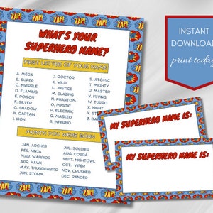 Superhero Name Game: Birthday Party Activity + Name Tags (Digital Download)