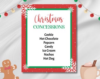 Christmas Movie Night Concessions Sign: Festive Printable Menu (Digital Download)