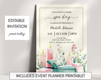 Spa Day Einladung: Bearbeitbare Self-Care Party Vorlage (Digitaler Download