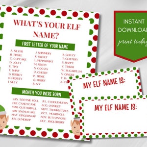 What Is Your Elf Name Game Printable, Christmas Elf Name Tags, What&#39;s Your Name Game Christmas Party Games, Christmas Party Decor, Download